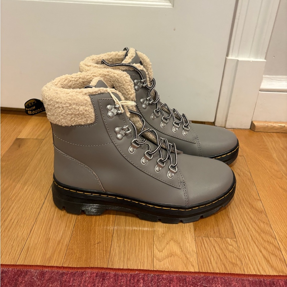 Dr. Martens Gray Shearling-Lined Sneakers